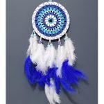Nazar Boncuğu Desenli Bol Kuş Tüylü Beyaz Renk Dream Catcher El Yapımı Duvar Dekoru - Görsel 3
