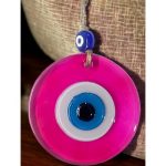 Şeffaf Pembe Nazar Boncuklu Duvar Süsü 10 Cm Cam Duvar Dekoru - Görsel 3