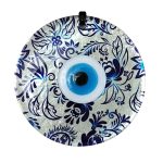 Nazar Boncuklu Yaprak Desenli Gümüş Rengi Füzyon Cam El Yapımı 12 Cm Duvar Süsü Nazarlık Hediyelik Eşya
