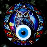 Baykuşlu Gece Desenli 12 Santimetre Füzyon Cam Duvar Süsü - Görsel 2