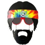 Siyah Saçlı Bandana Tasarımlı Hippi Parti Gözlüğü 26x18 cm - Görsel 3