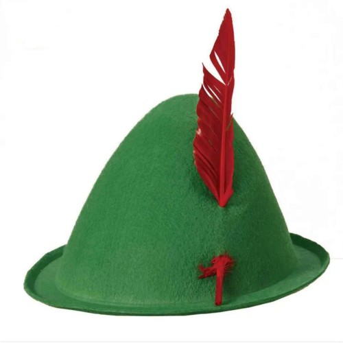 562741435631-0-500x500 Yeşil Renk Kırmızı Tüylü Peter Pan Şapkası Robin Hood Şapkası 24X23 cm - Görsel 1