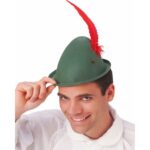 Yeşil Renk Kırmızı Tüylü Peter Pan Şapkası Robin Hood Şapkası 24X23 cm - Görsel 2