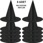 8 Adet Siyah Cadı Şapkası – Yetişkin & Çocuk Kostüm Aksesuarı