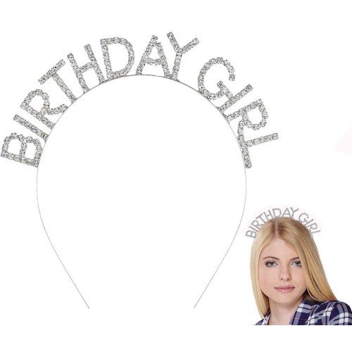 562741435738-0-500x500 Gümüş Kristal Taşlı Birthday Girl Doğum Günü Tacı İthal Ürün A Kalite 17x16 cm - Görsel 1