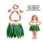 Çocuk Hawaii Kostüm Seti - Yaprak Etek & Hawaii Set - 5 Parça