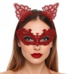 Şık Kırmızı Dantel Maske ve Taç Seti 5 No – Maskeli Balo & Özel Etkinlikler