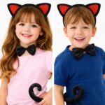 Kırmızı Kulaklı Kedi Kostüm Seti – Taç Papyon Kuyruk 3 Parça - Görsel 2