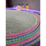 DecoHandy 39cm Neon Renkli Şeritli Jüt Örme Supla Amerikan Servis - Görsel 3
