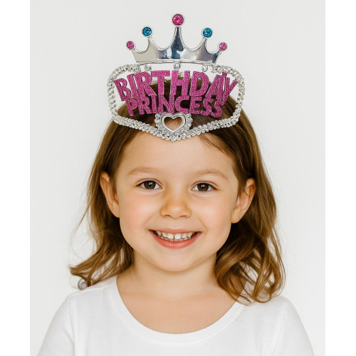562741439517-0-500x500 Gümüş Renk Taç Üzeri Pembe Birthday Prenses Yazılı Çocuk Parti Tacı 11X12 cm - Görsel 1