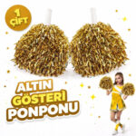 1 Çift ( 2 Adet ) Altın Renk 23 Nisan 19 Mayıs 29 Ekim Okul Gösteri Ponponları Ekstra Dolgun