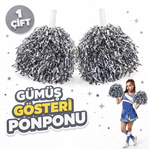 562741440199-0-500x500 1 Çift ( 2 Adet ) Gümüş Renk 23 Nisan 19 Mayıs 29 Ekim Okul Gösteri Ponponları Ekstra Dolgun - Görsel 1