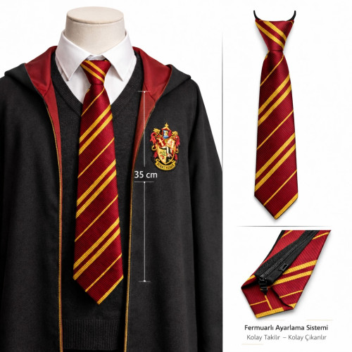 562741440231-0-500x500 Harry Potter Gryffindor Fermuarlı Ayarlanabilir Kravat - Görsel 1